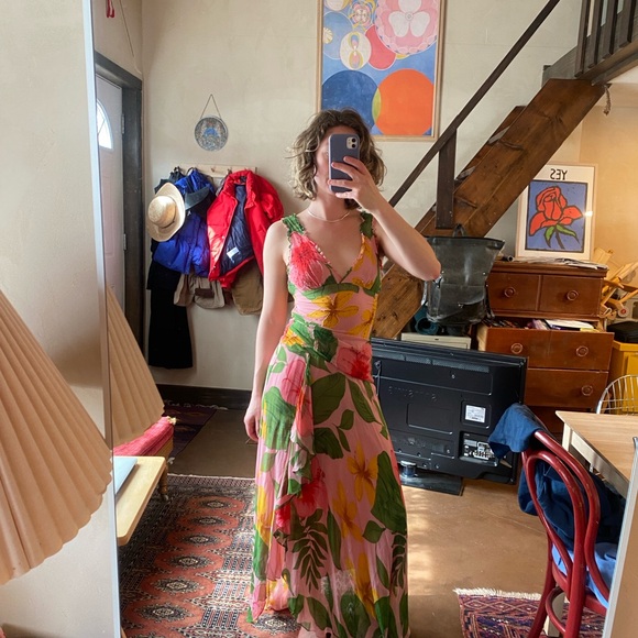 BCBG Vintage Pink Floral Prom Dress - Picture 2 of 5